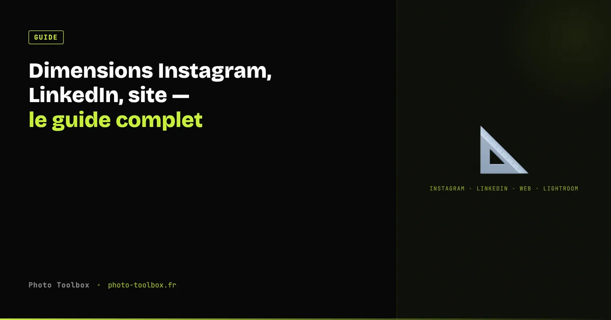 Dimensions photos Instagram, LinkedIn et portfolio pour photographe avec réglages Lightroom 2026