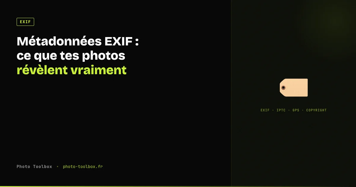Métadonnées EXIF d'une photo : GPS, appareil, timestamp visualisés pour photographe